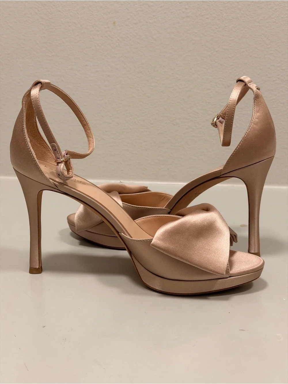 kate spade Satin Twist Front Ankle-Strap Heels in Rose Bridal Bow - Brand new!